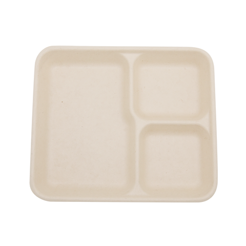 9" x 8" Wheat Straw 3-Compartment Tray