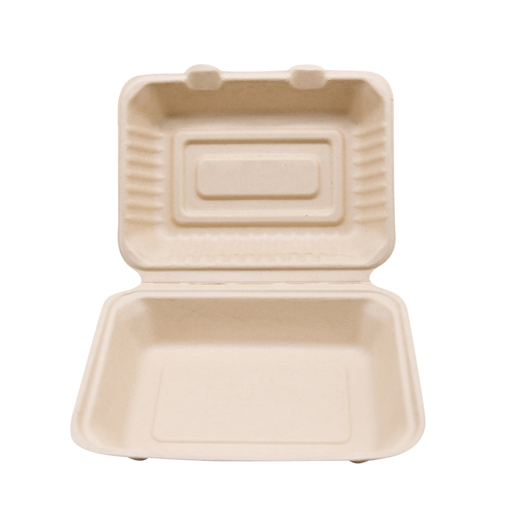 9" x 6" x 3" Wheat Straw Hoagie Hinged Lid Container